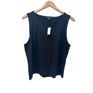 Talbots Tank Top Pullover Stretch Lace Scallop Trim Black Shell Sz XLp NWT